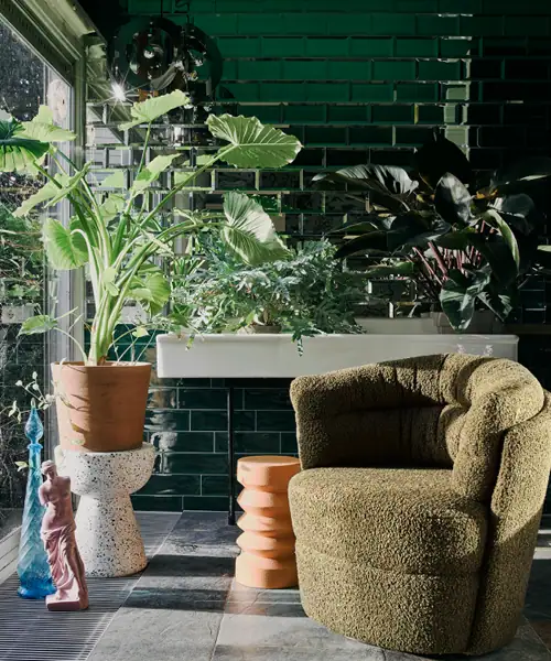 HKliving bijzettafel, plantentafel binnen, plantenstandaard, plantenkruk, plantentafel terrazo