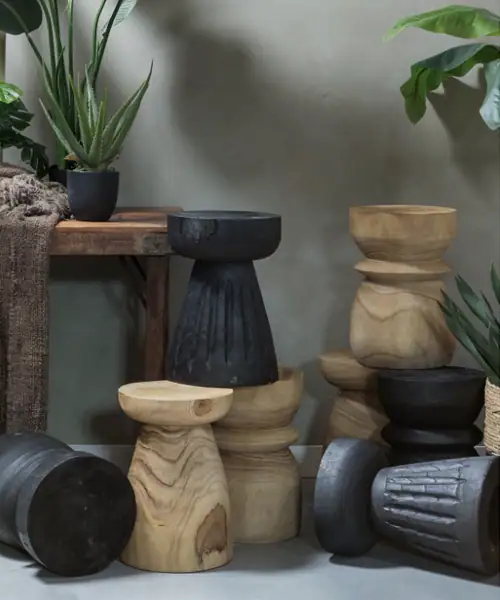 Woood Bikkel kruk, plantentafel binnen, plantenstandaard, bijzettafeltje, plantentafel hout