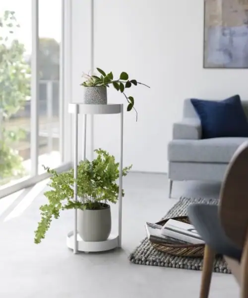 Yamazaki plantenrek, plantenstandaard, plantentafel binnen, plantentafel wit, plantentafel rond
